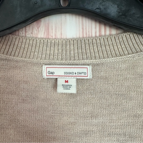 Gap Oatmeal Wool Blend Orange Stripe V Neck Cardigan - Picture 4 of 9